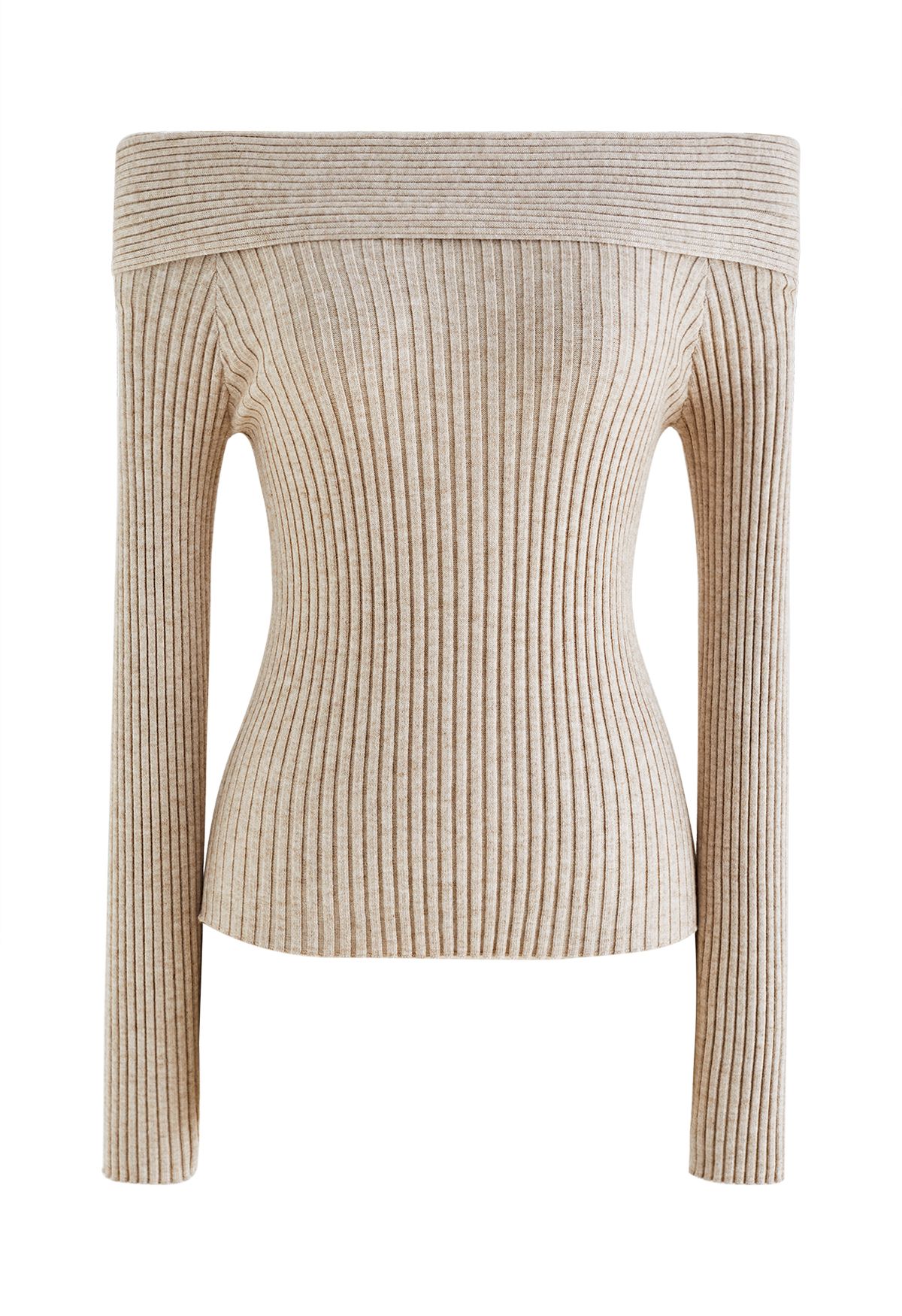 Courtly Off-Shoulder Crop Knit Top in Linen