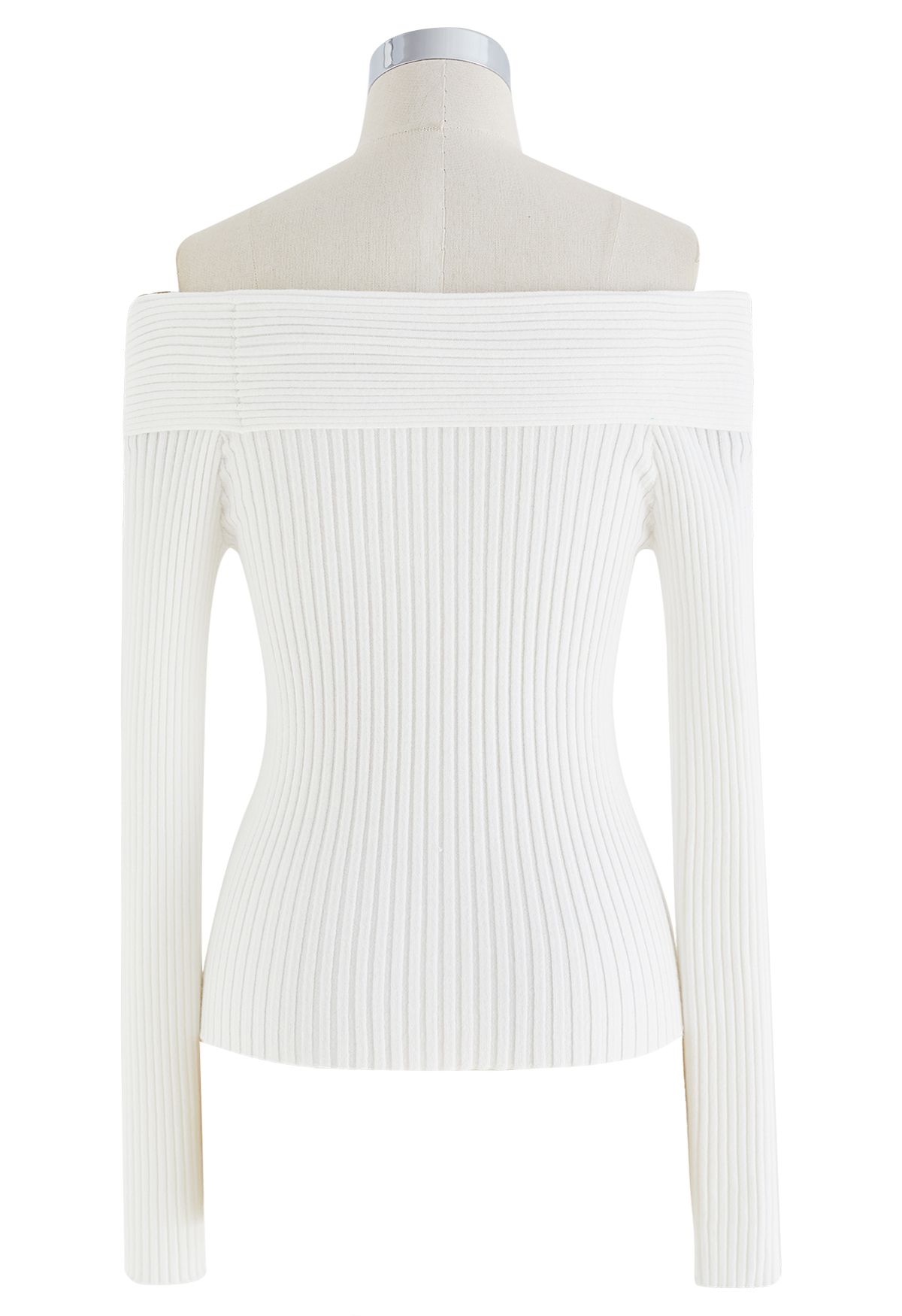 Courtly Off-Shoulder Crop Knit Top in White