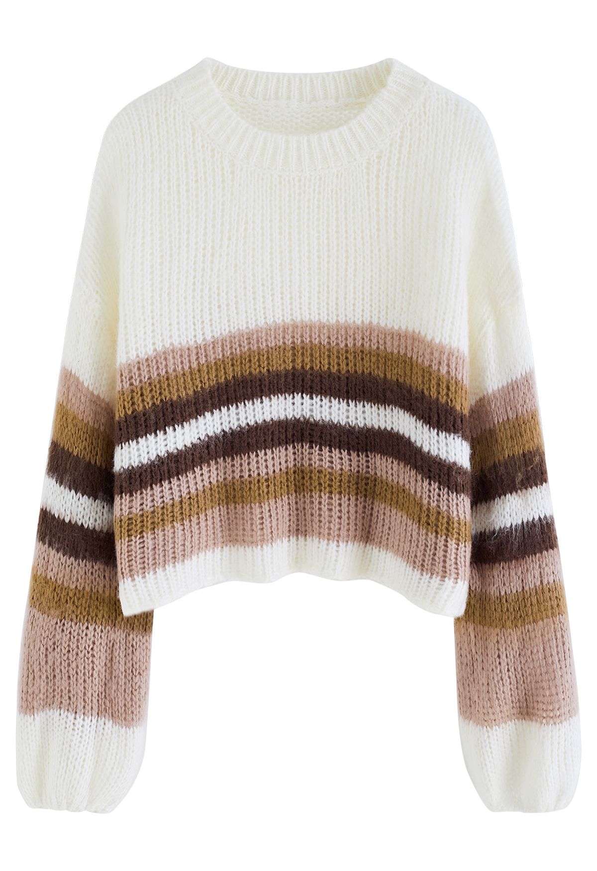 Multi-Striped Fuzzy Knit Crop Sweater