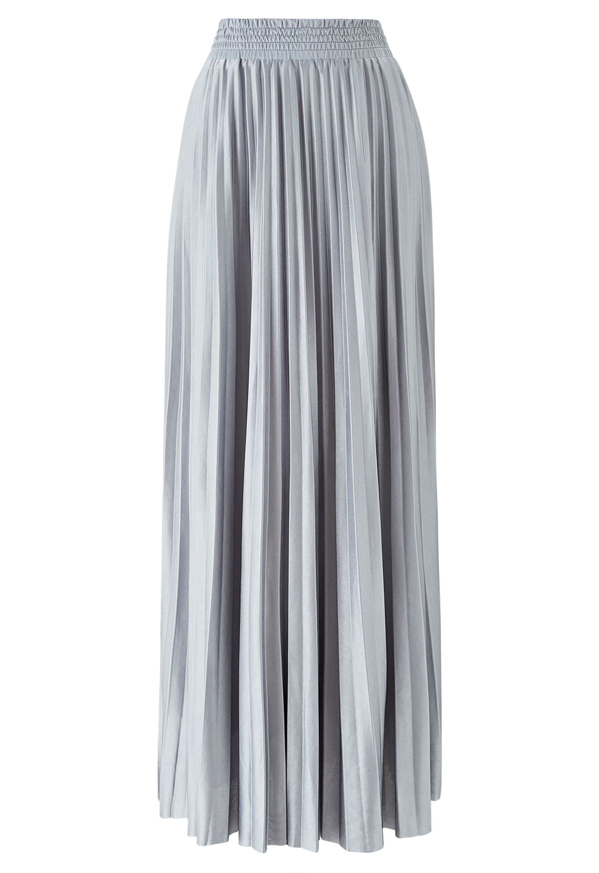 Glossy Pleated Maxi Skirt in Grey