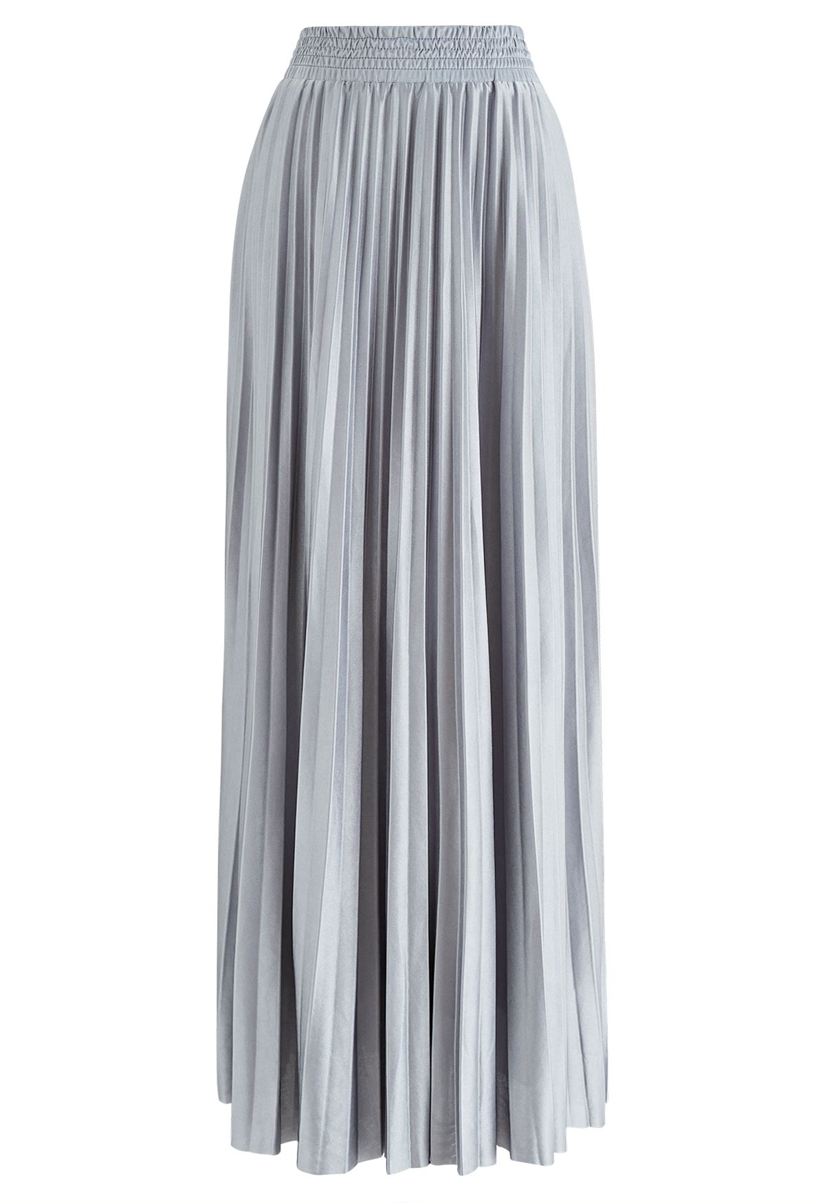 Glossy Pleated Maxi Skirt in Grey - Retro, Indie and Unique Fashion