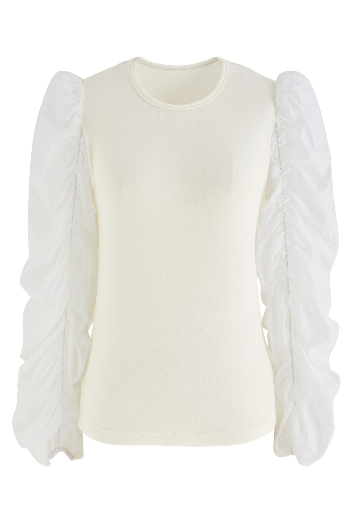 Bubble Sleeves Soft Touch Spliced Top in Cream - Retro, Indie and ...