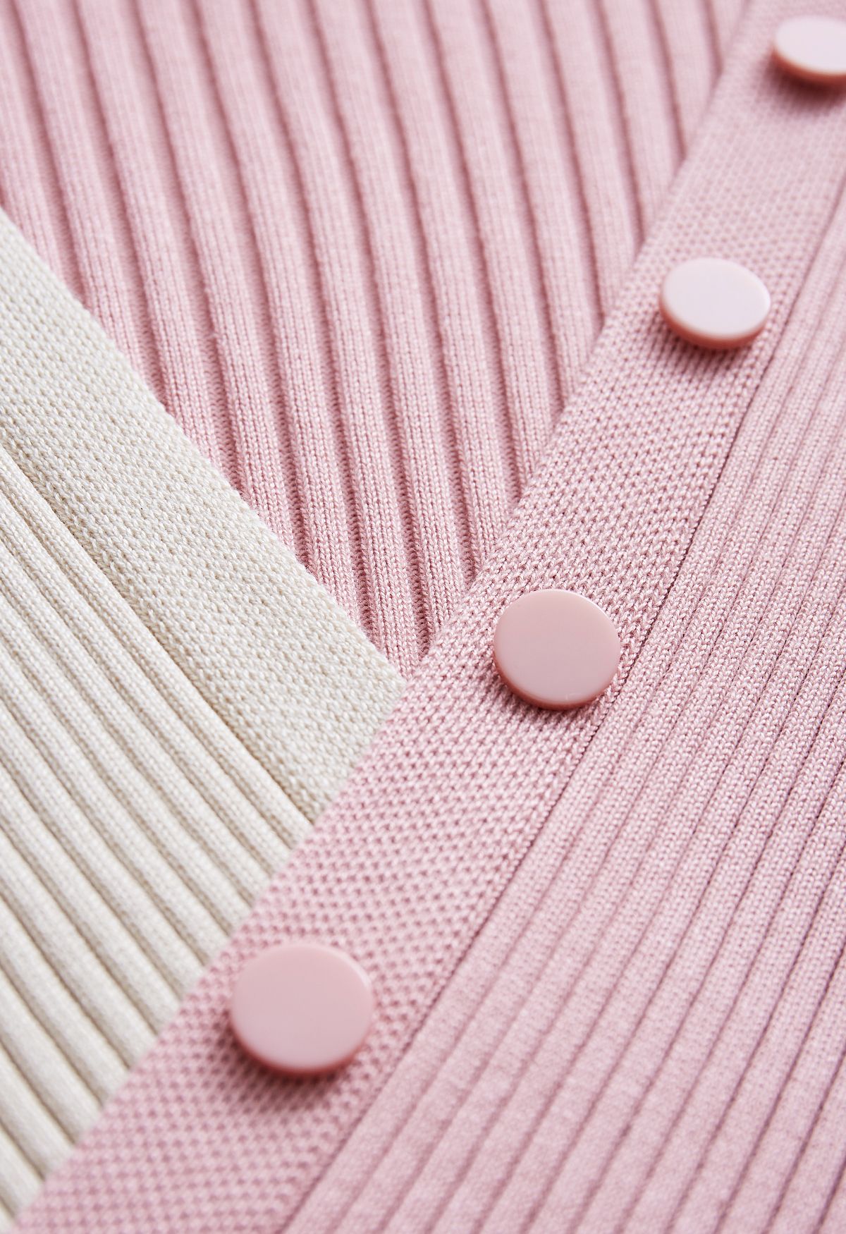 Two-Tone Crisscross Buttoned Ribbed Sweater in Pink