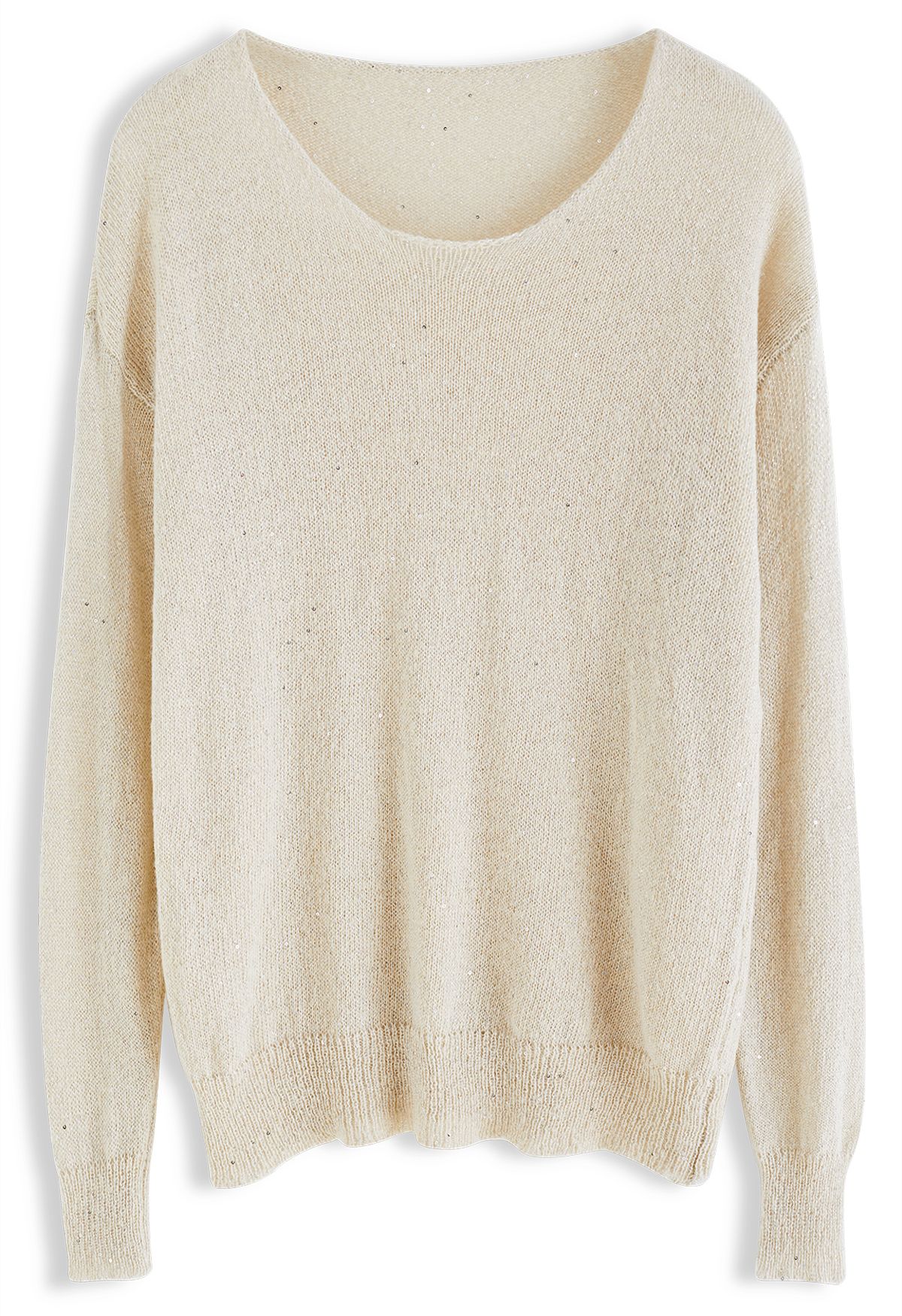 Lightweight Sequins Round Neck Knit Sweater in Cream - Retro, Indie and ...