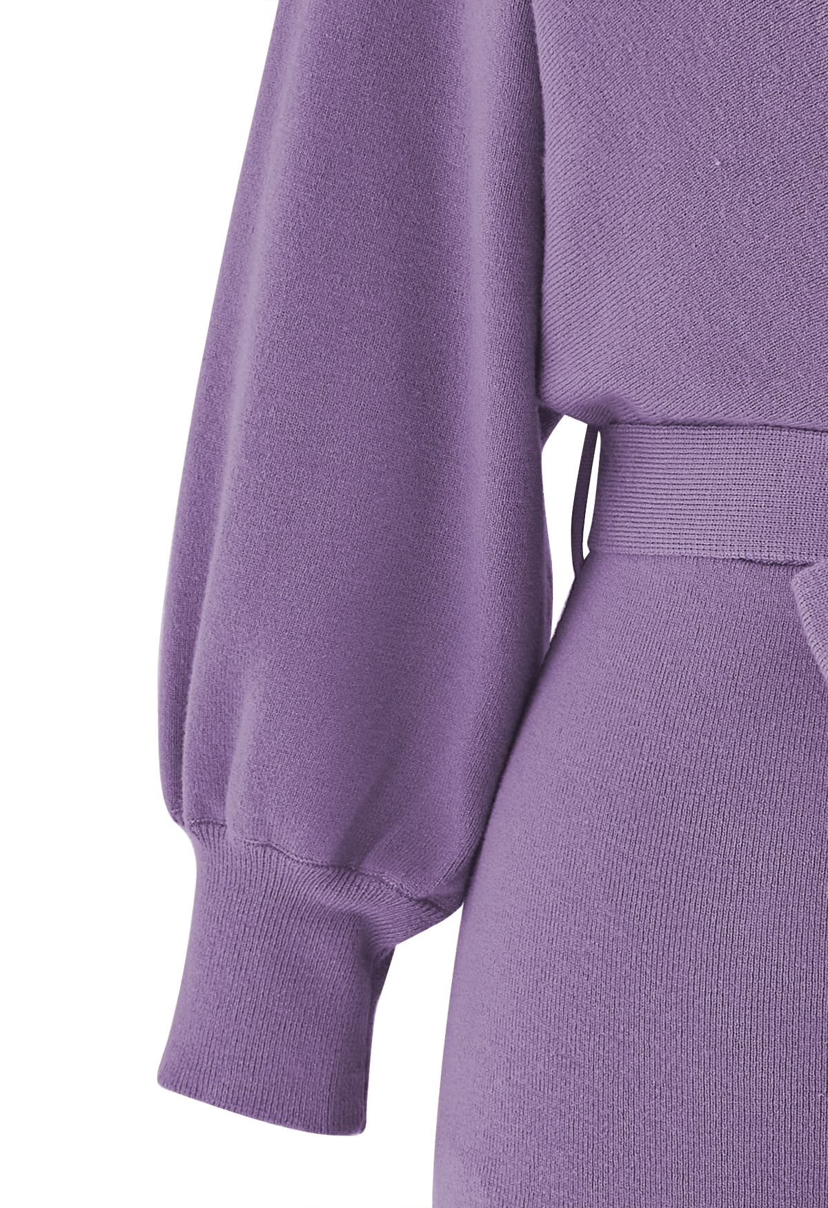 Tie Bow Two-Tone Knit Wrap Midi Dress in Lilac