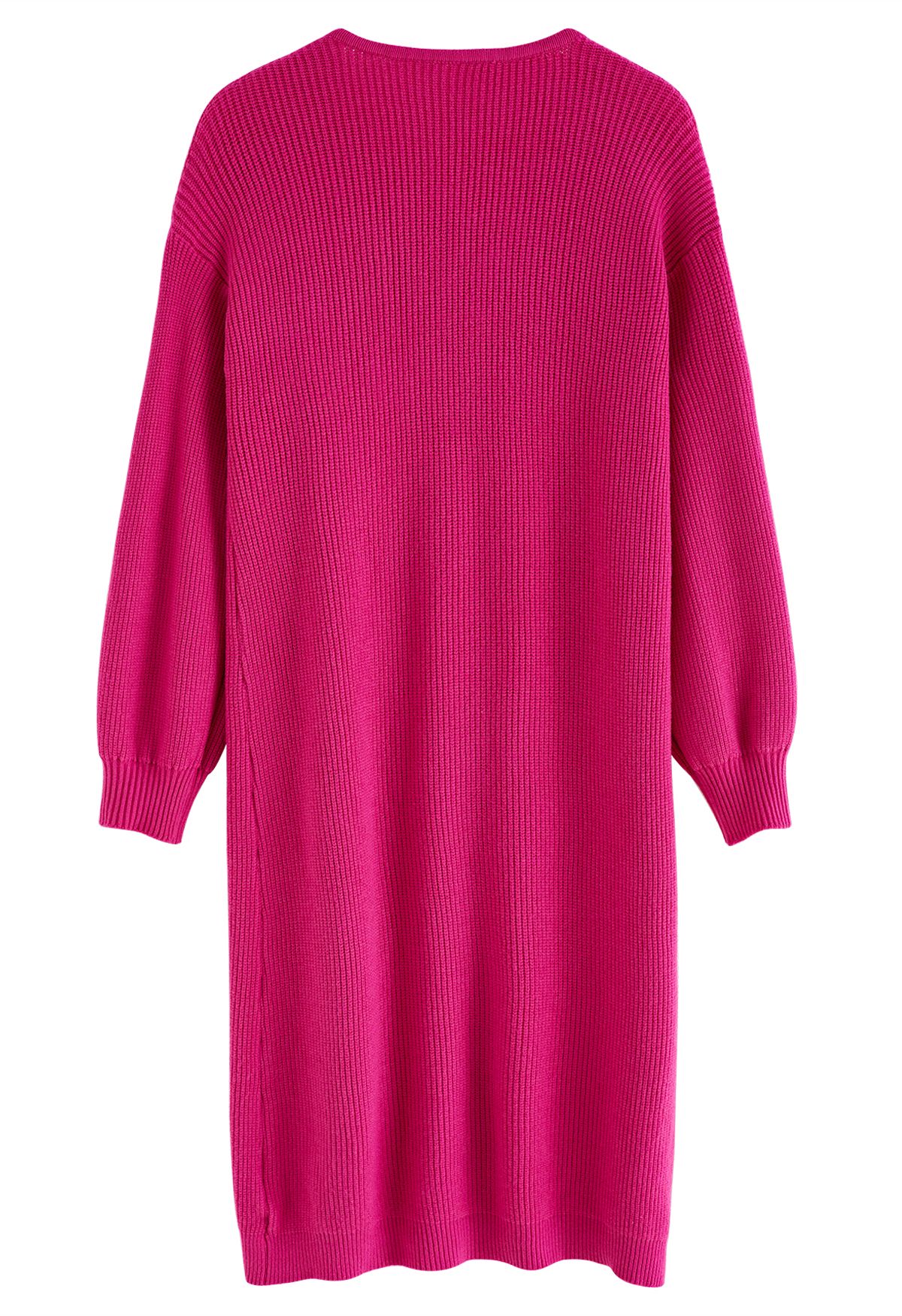 Open Front Longline Knit Cardigan in Hot Pink