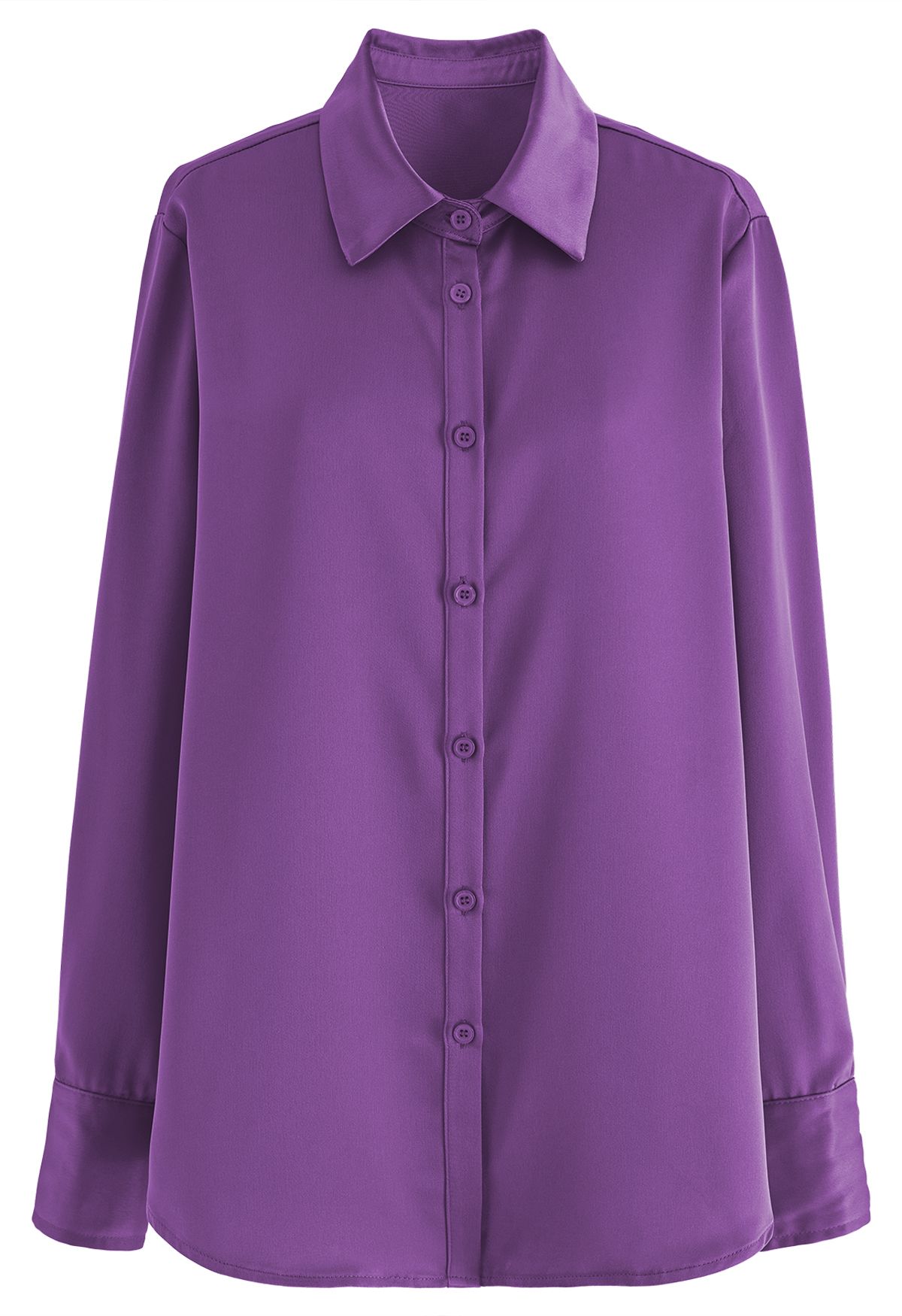 Satin Finish Button Up Shirt in Purple