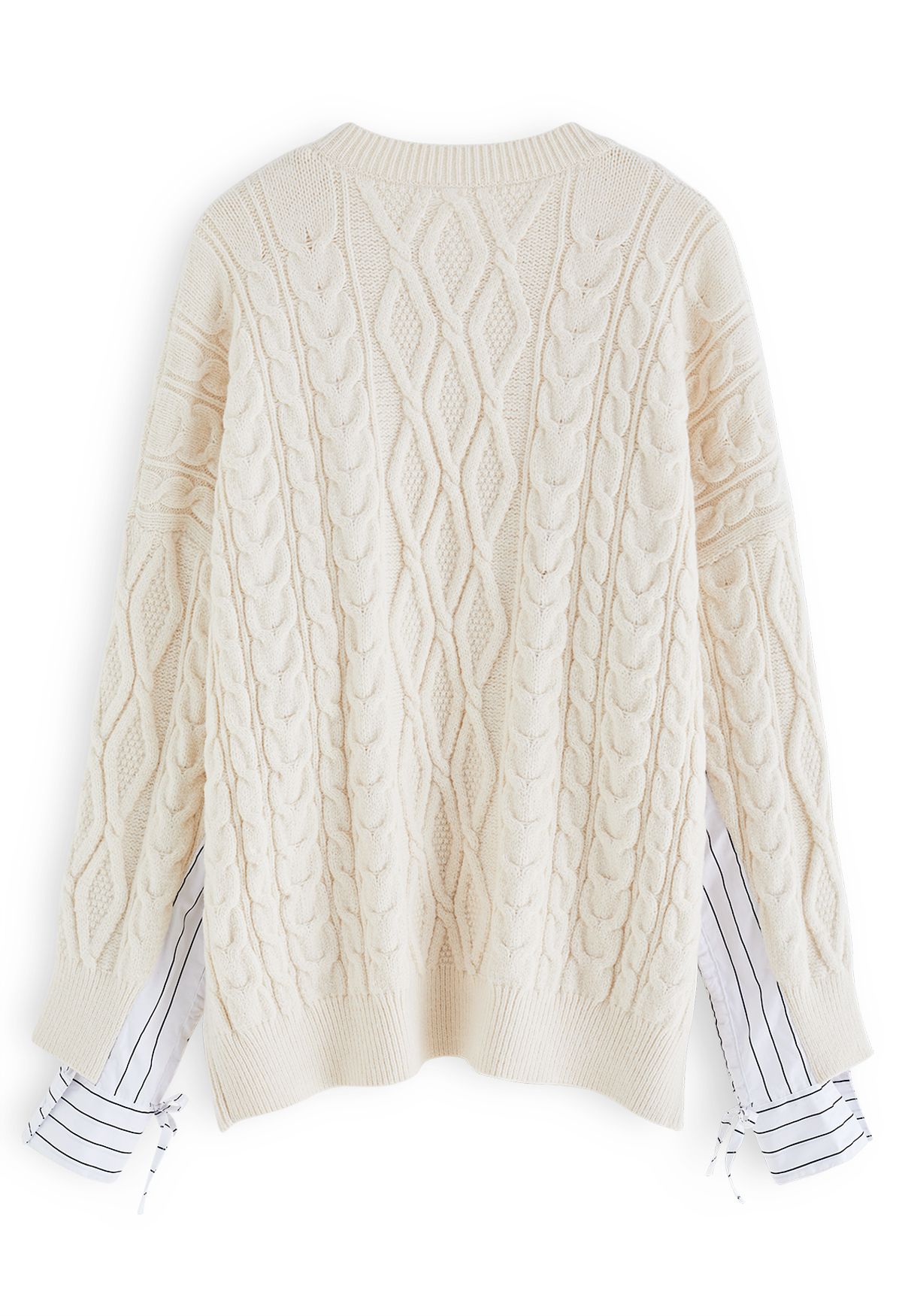 Splicing Cuffs Braided Knit Sweater in Cream