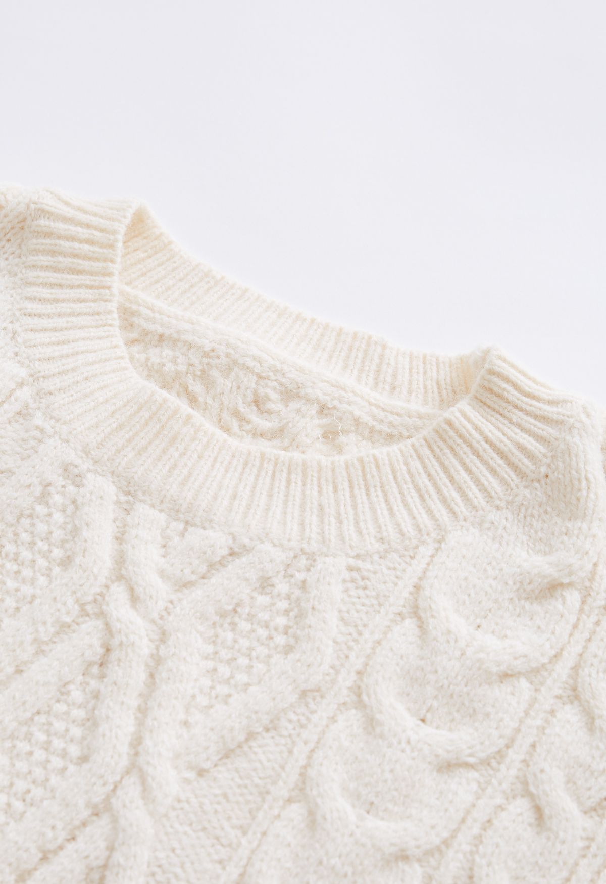 Splicing Cuffs Braided Knit Sweater in Cream