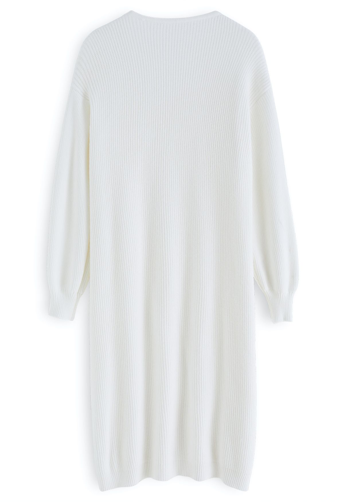 Open Front Longline Knit Cardigan in White