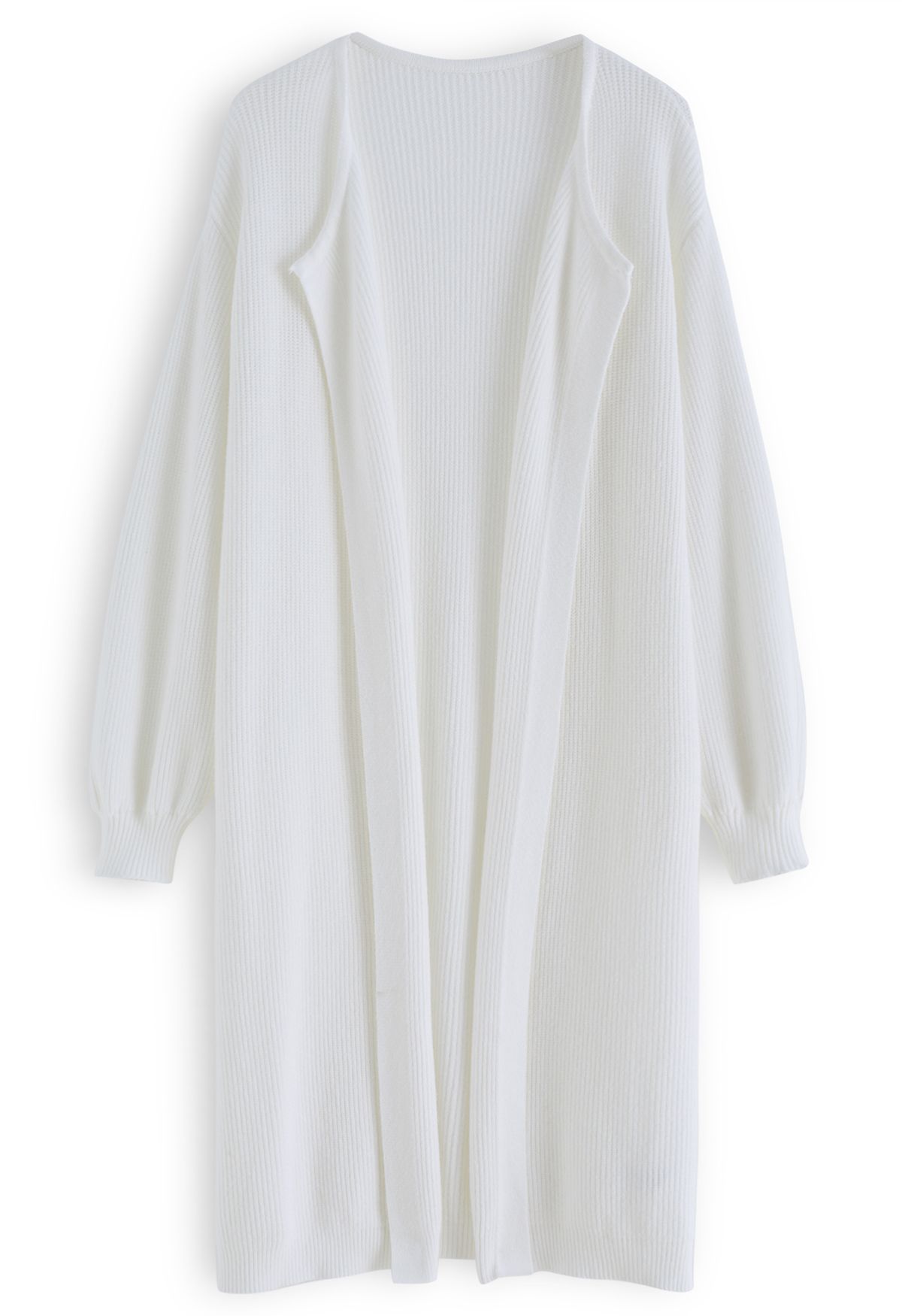 Open Front Longline Knit Cardigan in White