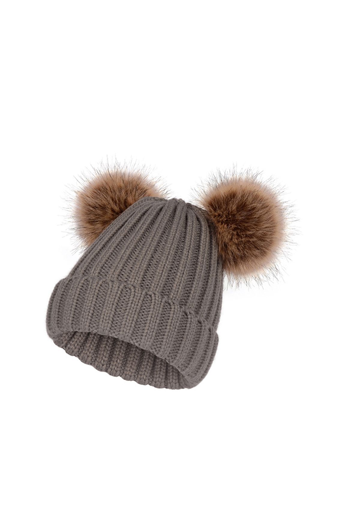 Fuzzy Pom-Pom Knit Beanie Hat in Smoke - Retro, Indie and Unique Fashion