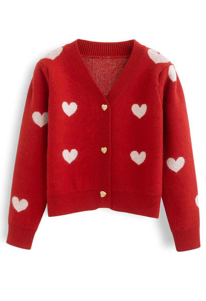 Soft Heart Cropped Knit Cardigan in Red - Retro, Indie and Unique Fashion