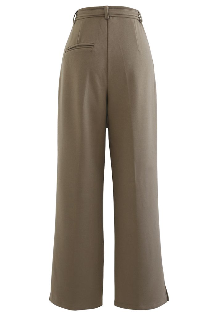 Wool-Blend Straight Leg Belted Pants in Khaki - Retro, Indie and Unique ...