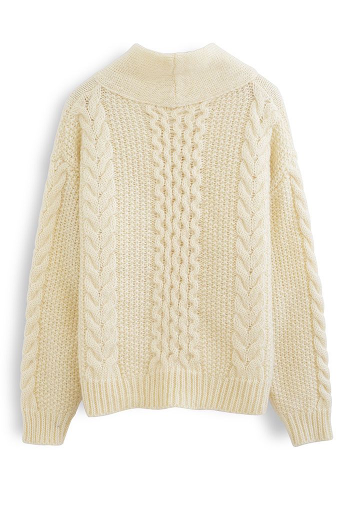 Attractive V-Neck Chunky Knit Sweater in Light Yellow - Retro, Indie ...