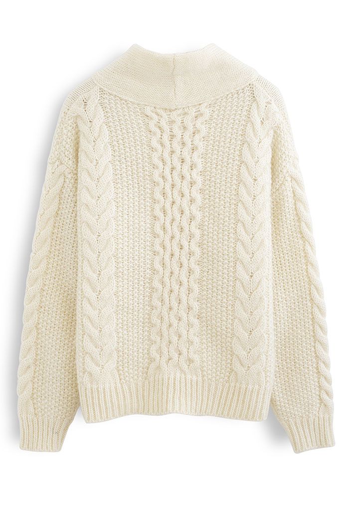 Attractive V-Neck Chunky Knit Sweater in Ivory - Retro, Indie and ...