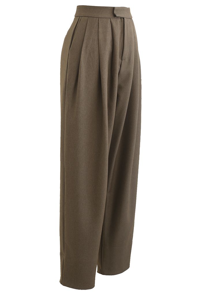 Wide Leg Wool-Blend Pleated Pants in Brown - Retro, Indie and Unique ...