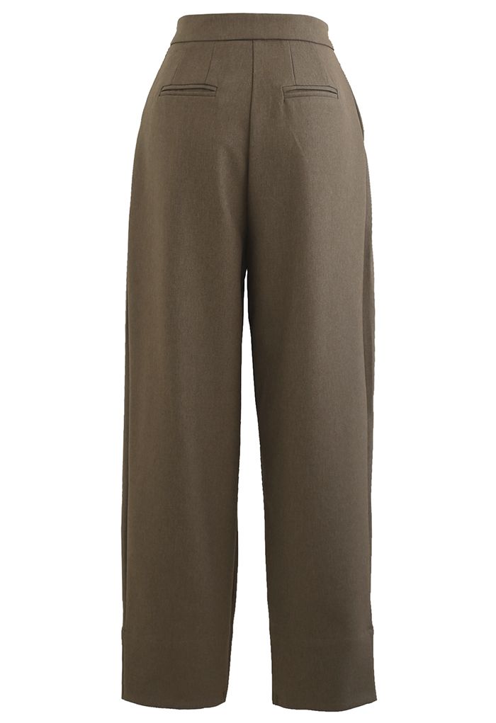 Wide Leg Wool-Blend Pleated Pants in Brown