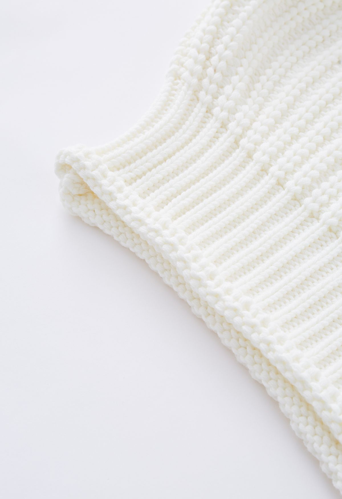 High Neck Chunky Knit Sweater in White