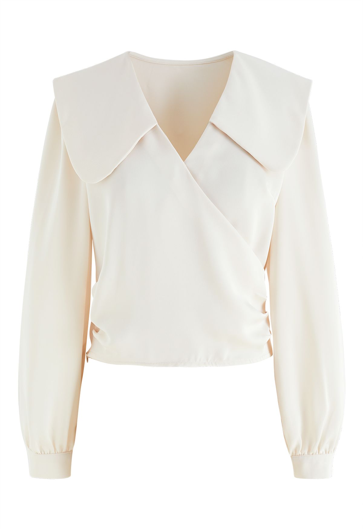 Doll Collar Faux Wrap Satin Top in Cream - Retro, Indie and Unique Fashion