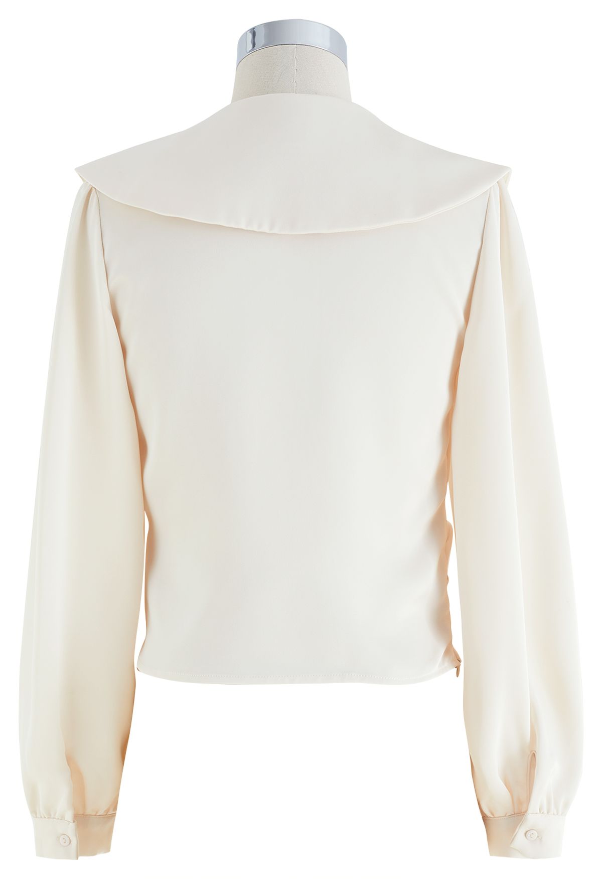 Doll Collar Faux Wrap Satin Top in Cream