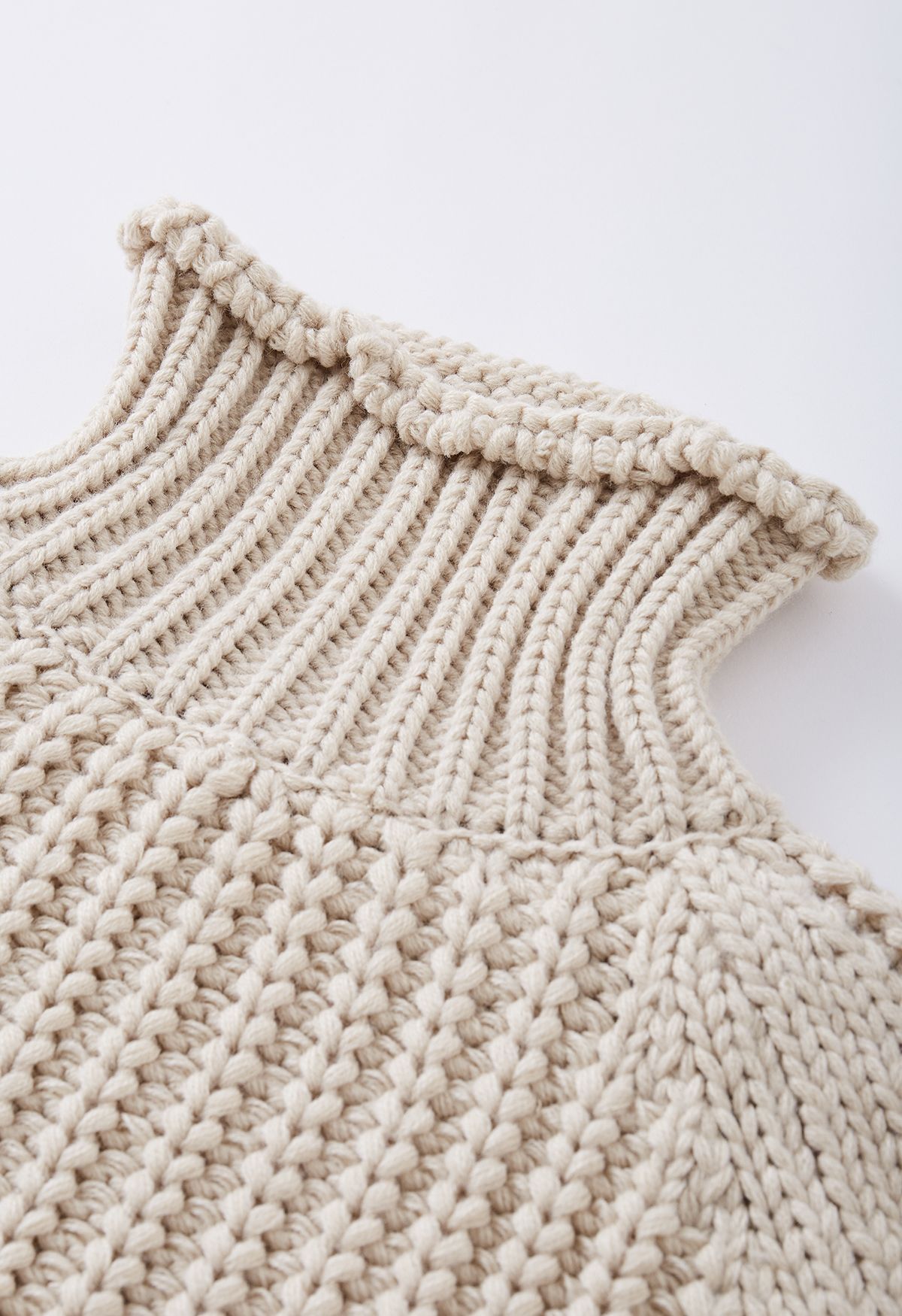 High Neck Chunky Knit Sweater in Light Tan