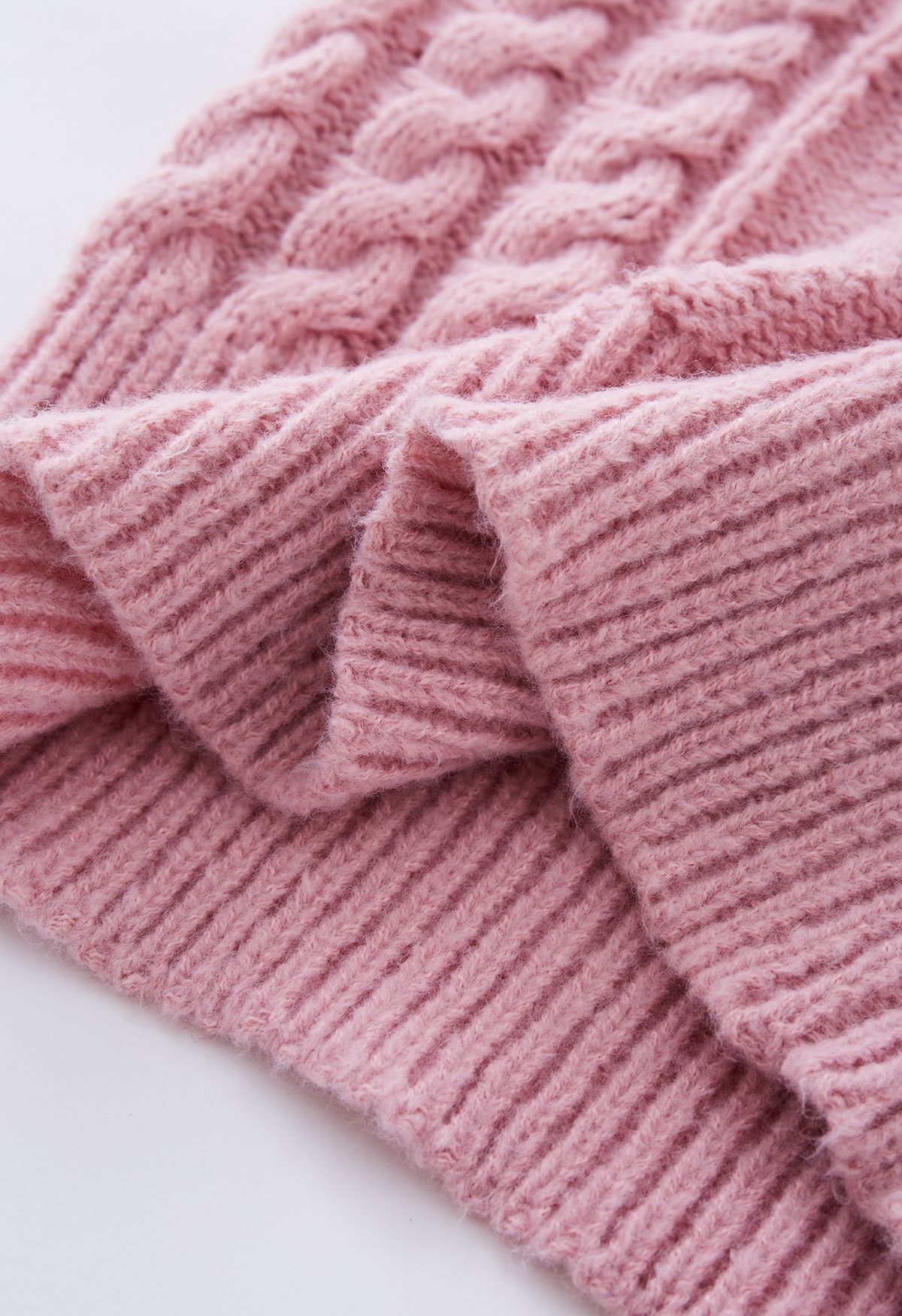 Two-Tone Diamond Braided Knit Sweater in Pink