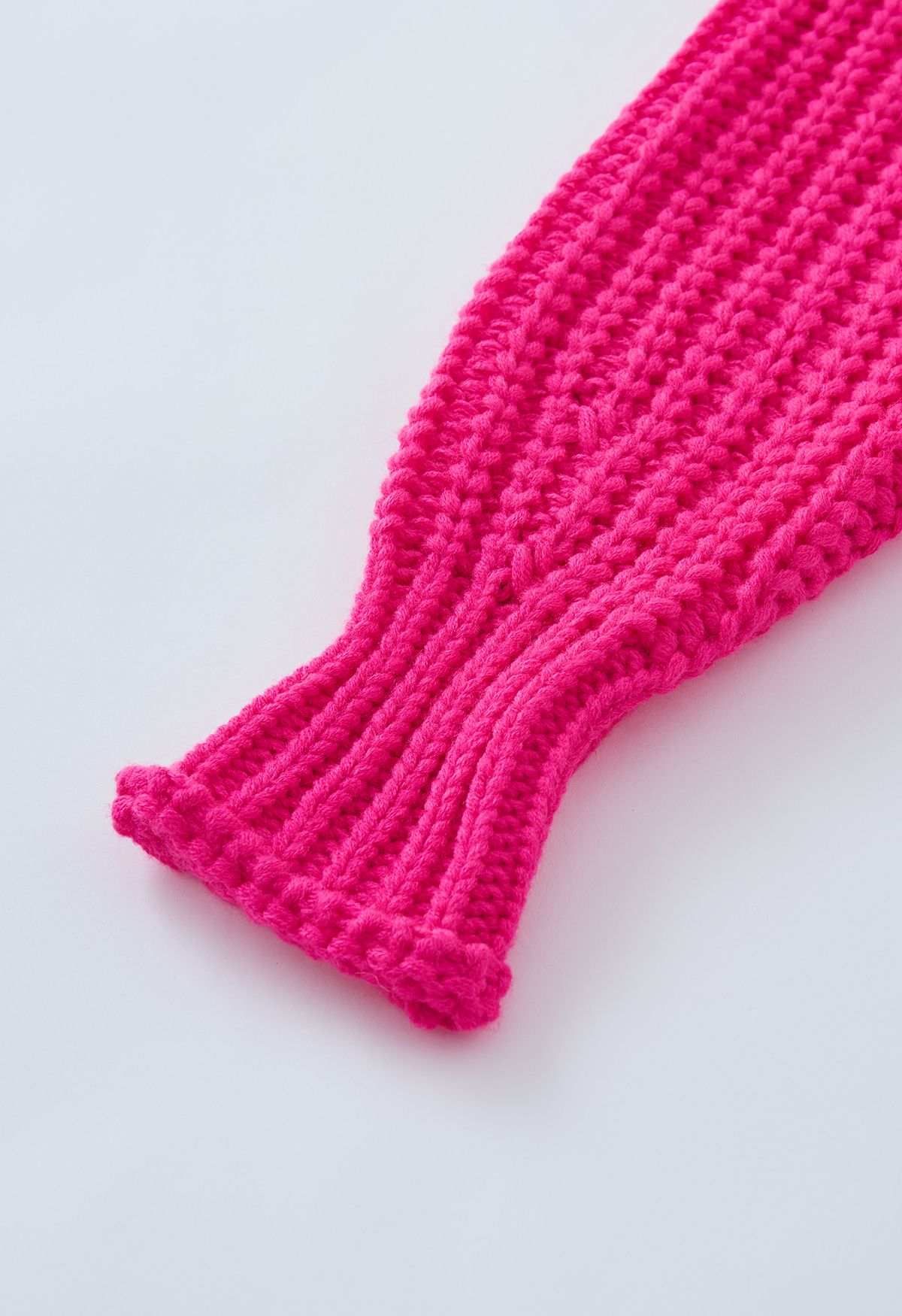 High Neck Chunky Knit Sweater in Hot Pink