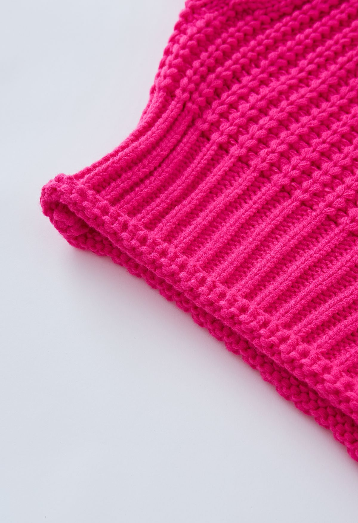 High Neck Chunky Knit Sweater in Hot Pink