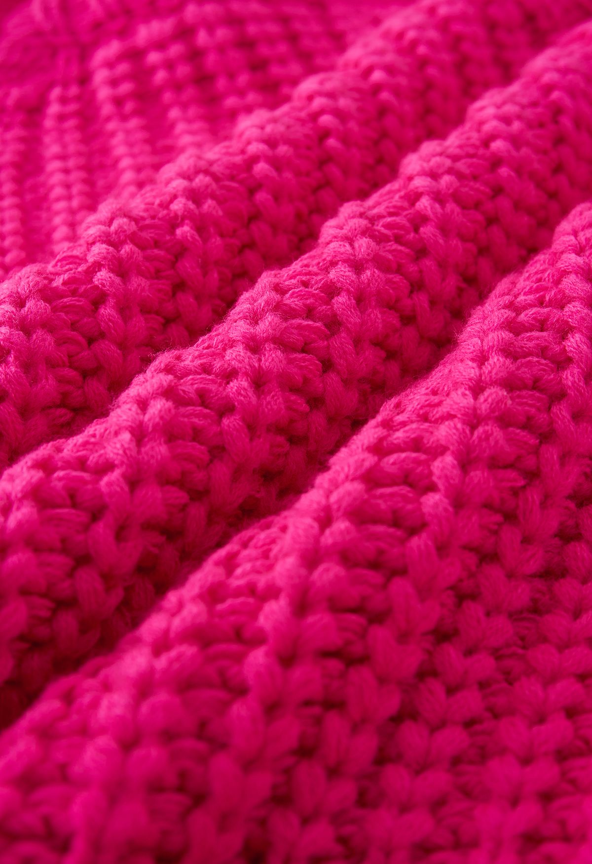 High Neck Chunky Knit Sweater in Hot Pink