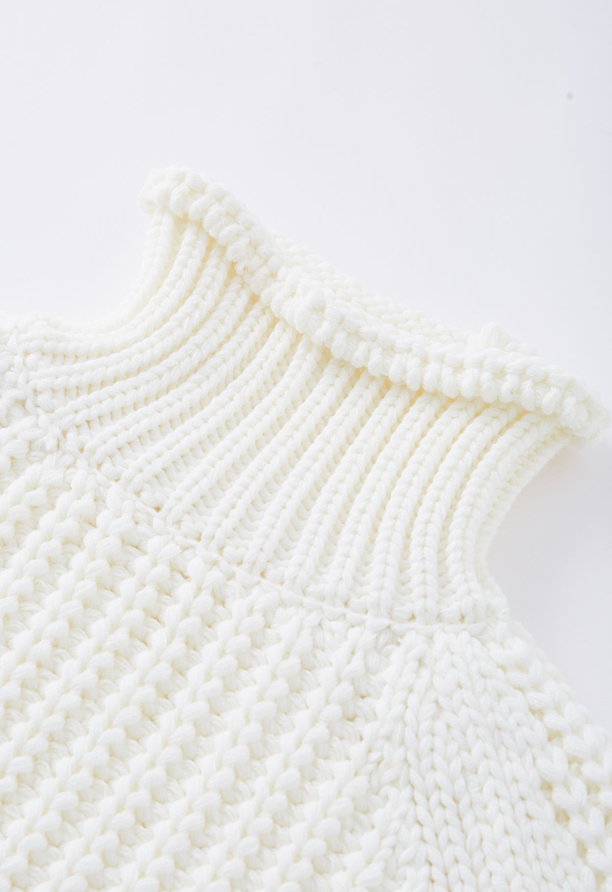 High Neck Chunky Knit Sweater in White