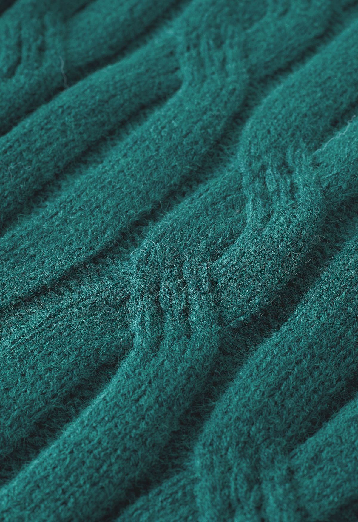 Braid Texture Round Neck Knit Sweater in Teal