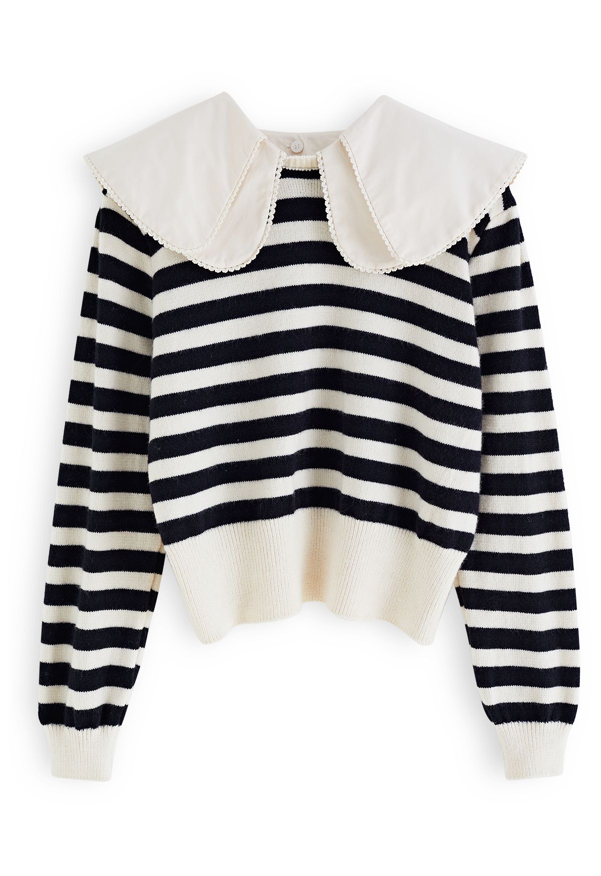 Detachable Tiered Flap Collar Striped Knit Top