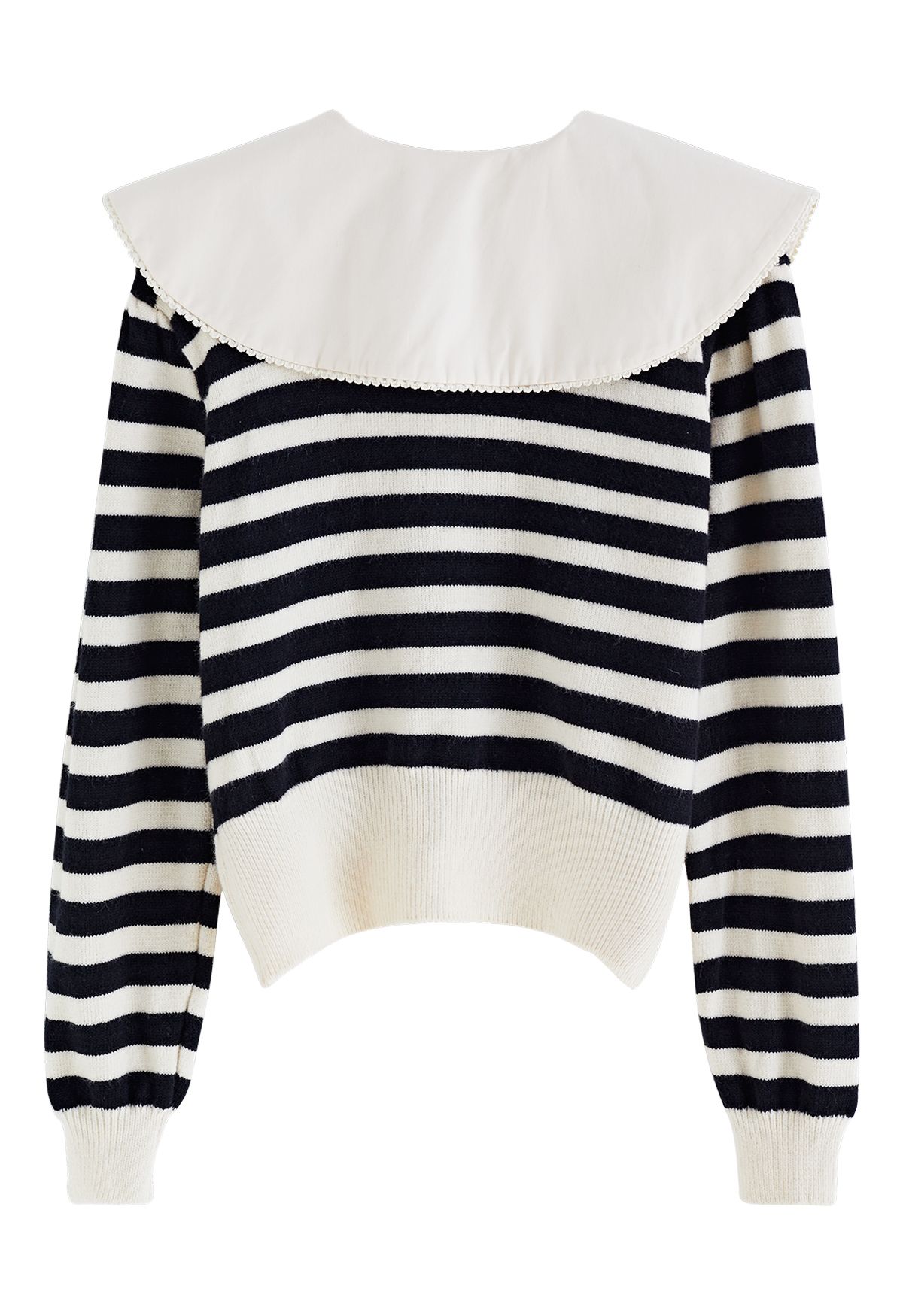 Detachable Tiered Flap Collar Striped Knit Top