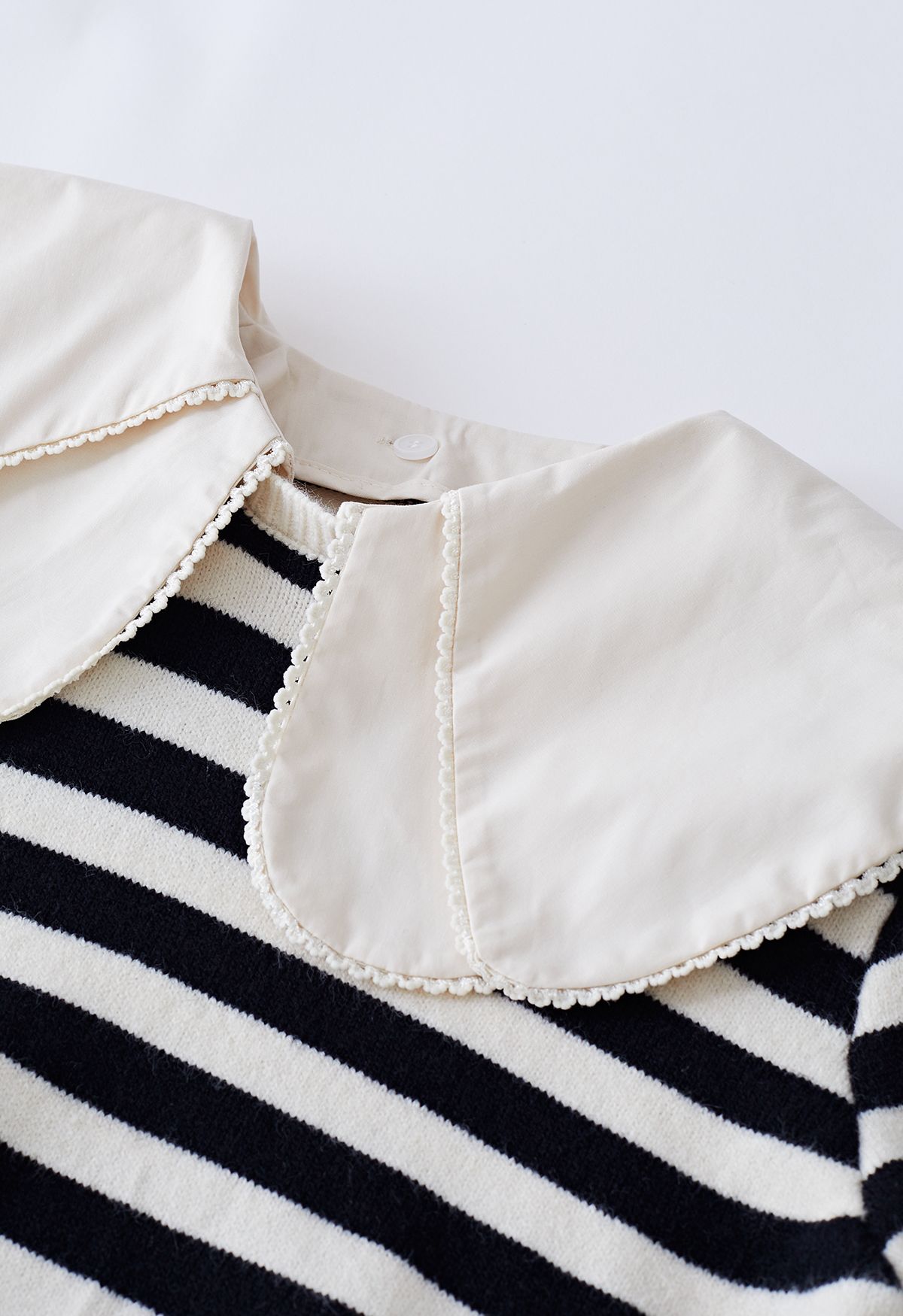 Detachable Tiered Flap Collar Striped Knit Top