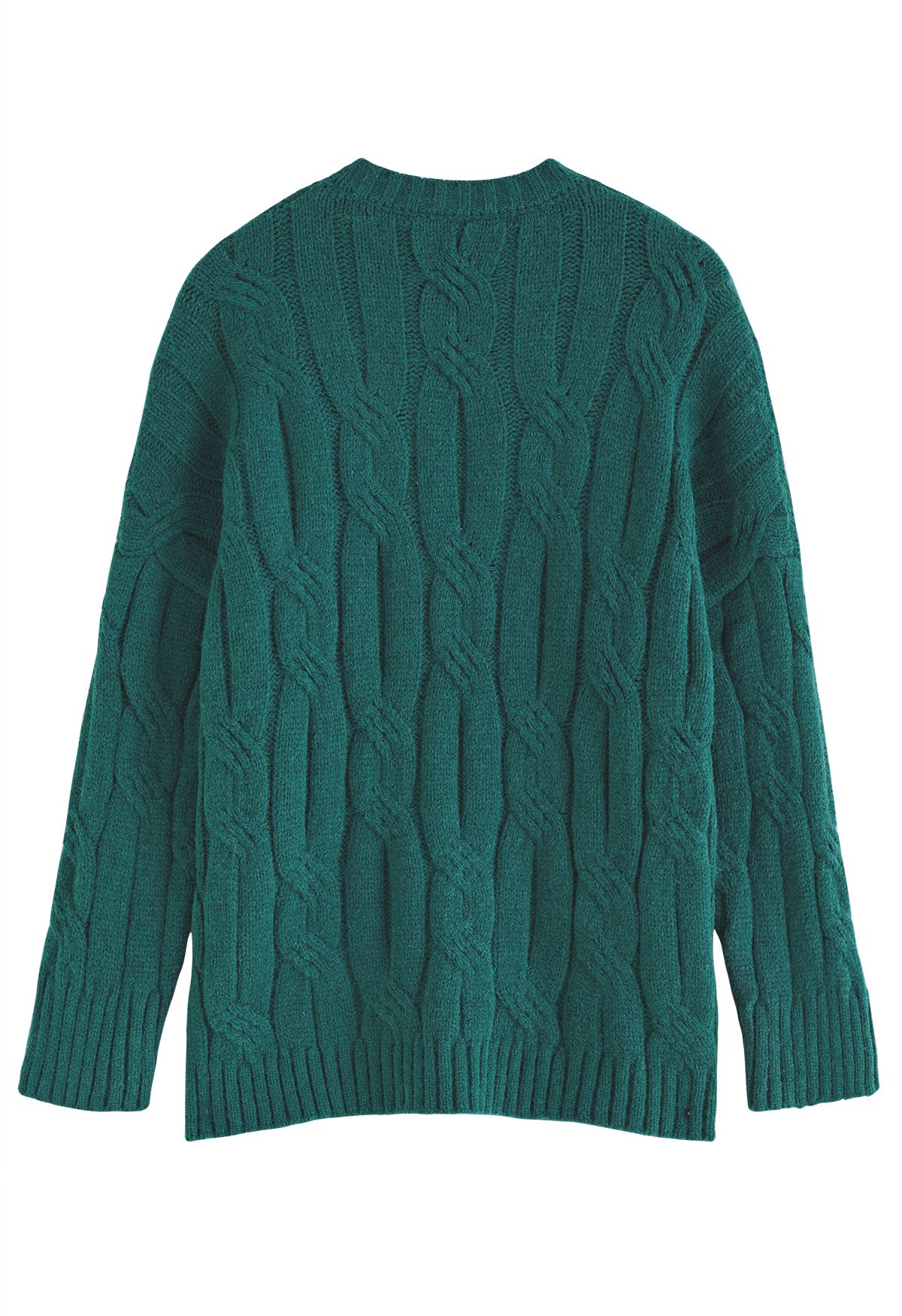 Braid Texture Round Neck Knit Sweater in Teal