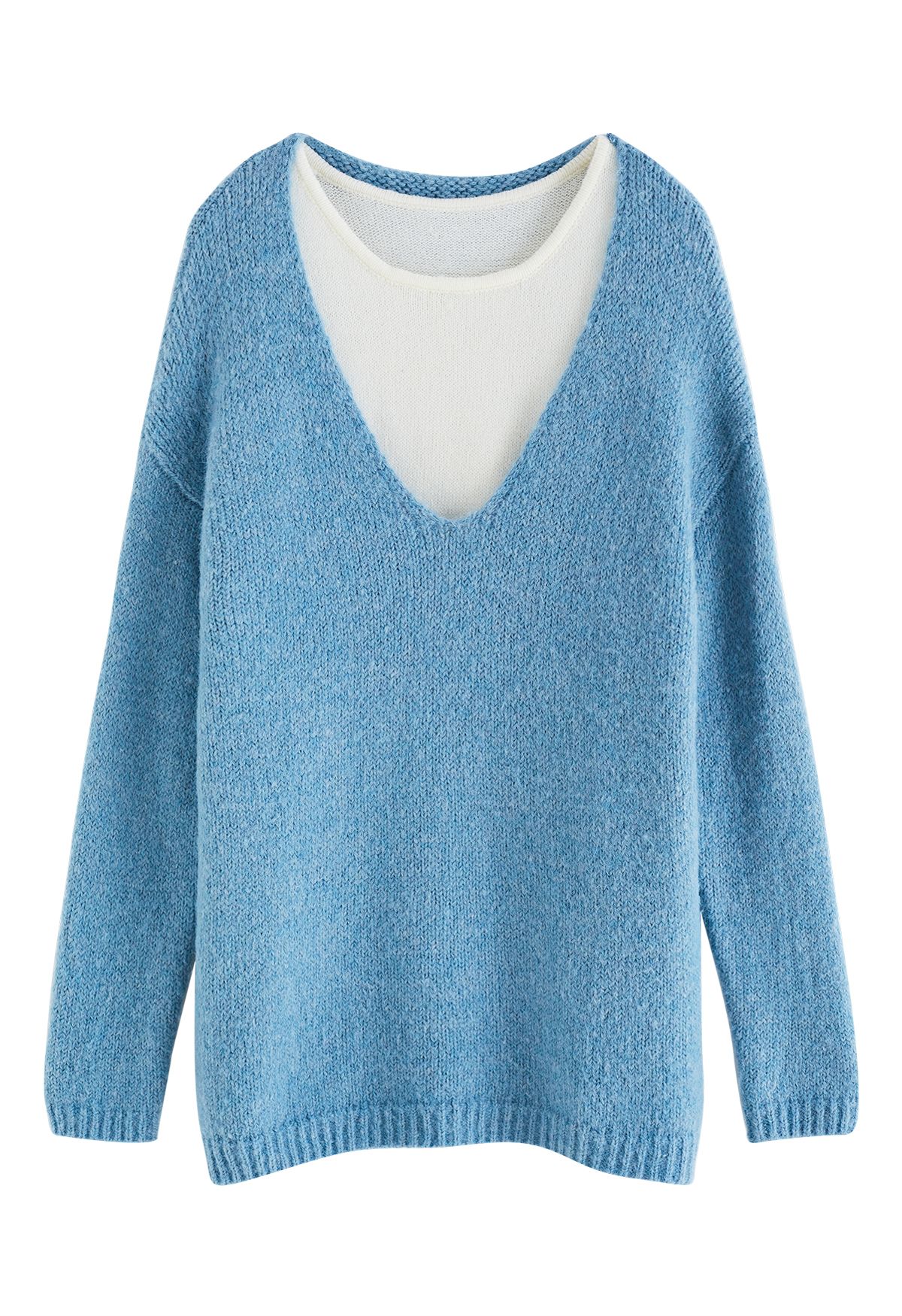 Breezy and Beautiful Blue V-Neck Knit Sweater Tank Top