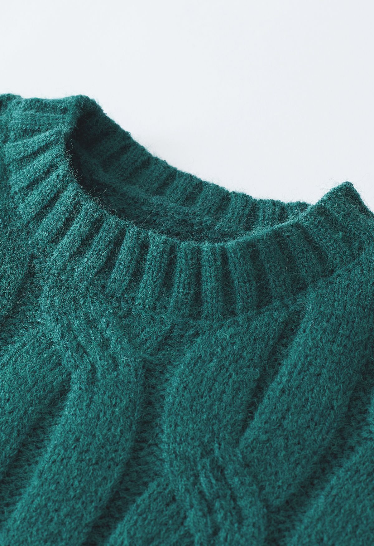 Braid Texture Round Neck Knit Sweater in Teal