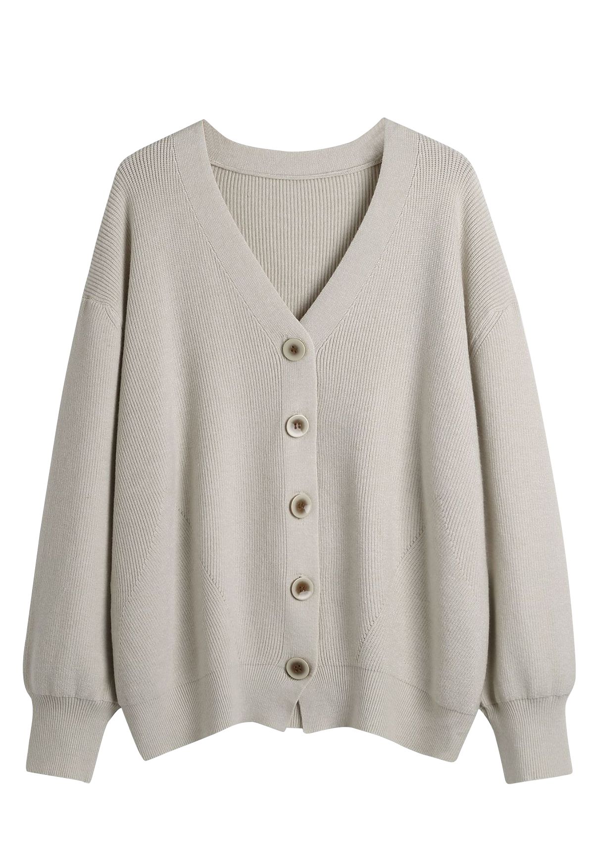 Button Front V-Neck Knit Cardigan in Sand - Retro, Indie and Unique Fashion