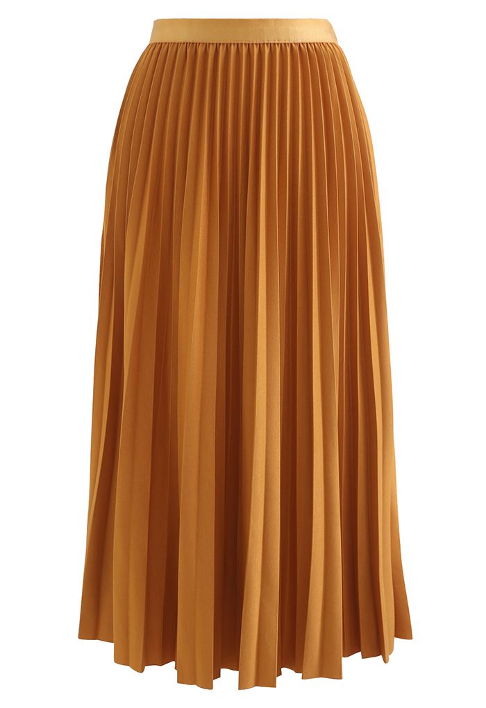 Simplicity Pleated Midi Skirt in Pumpkin - Retro, Indie and Unique Fashion