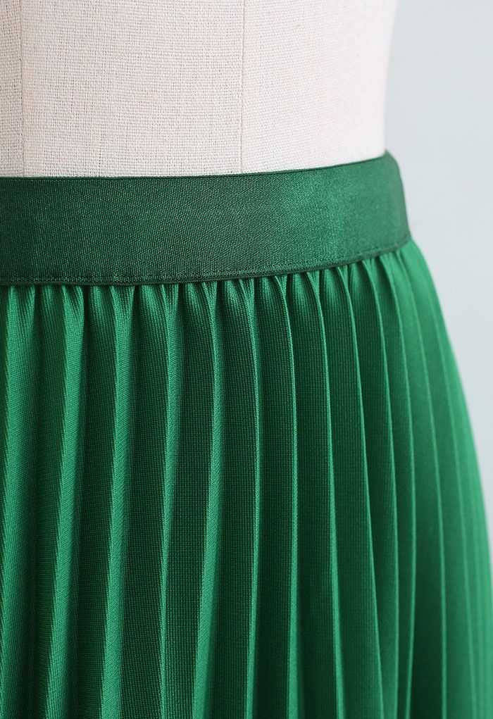 Simplicity Pleated Midi Skirt in Green - Retro, Indie and Unique Fashion