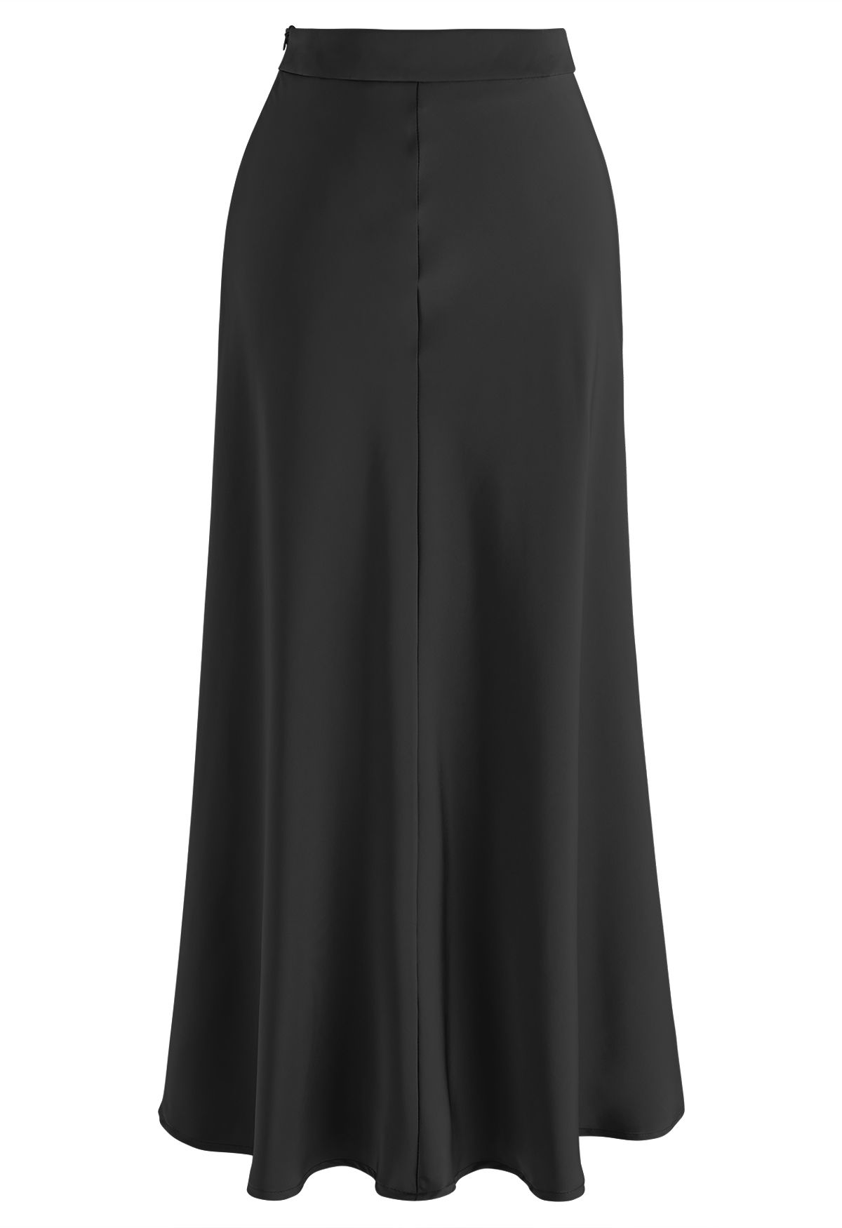 Middle Seam Smooth Satin Drape Maxi Skirt in Black