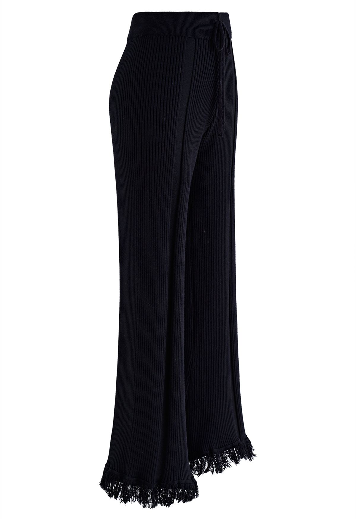 Tassel Flare Hem Ribbed Knit Pants in Black - Retro, Indie and Unique ...