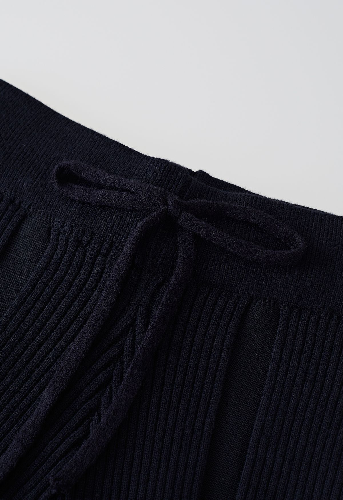 Tassel Flare Hem Ribbed Knit Pants in Black