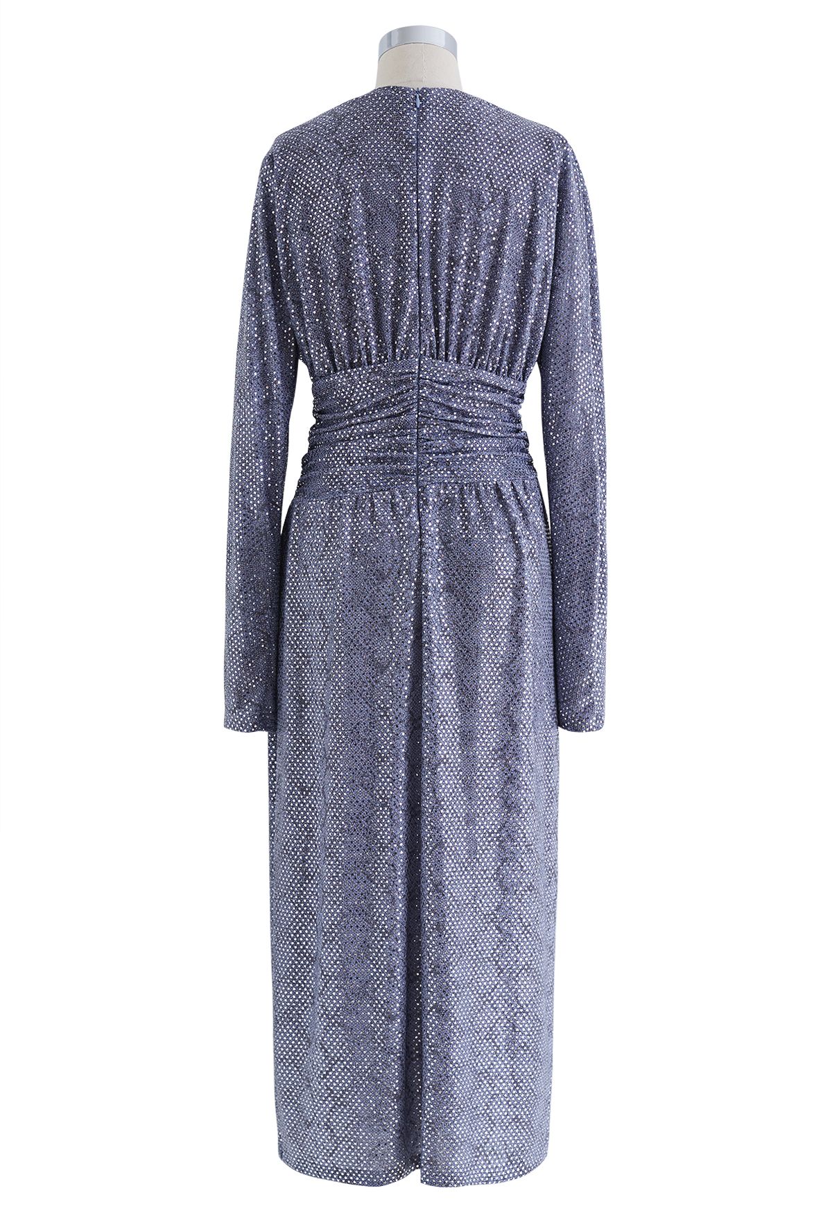 Sequined Snake Print Wrapped Slit Dress in Dusty Blue