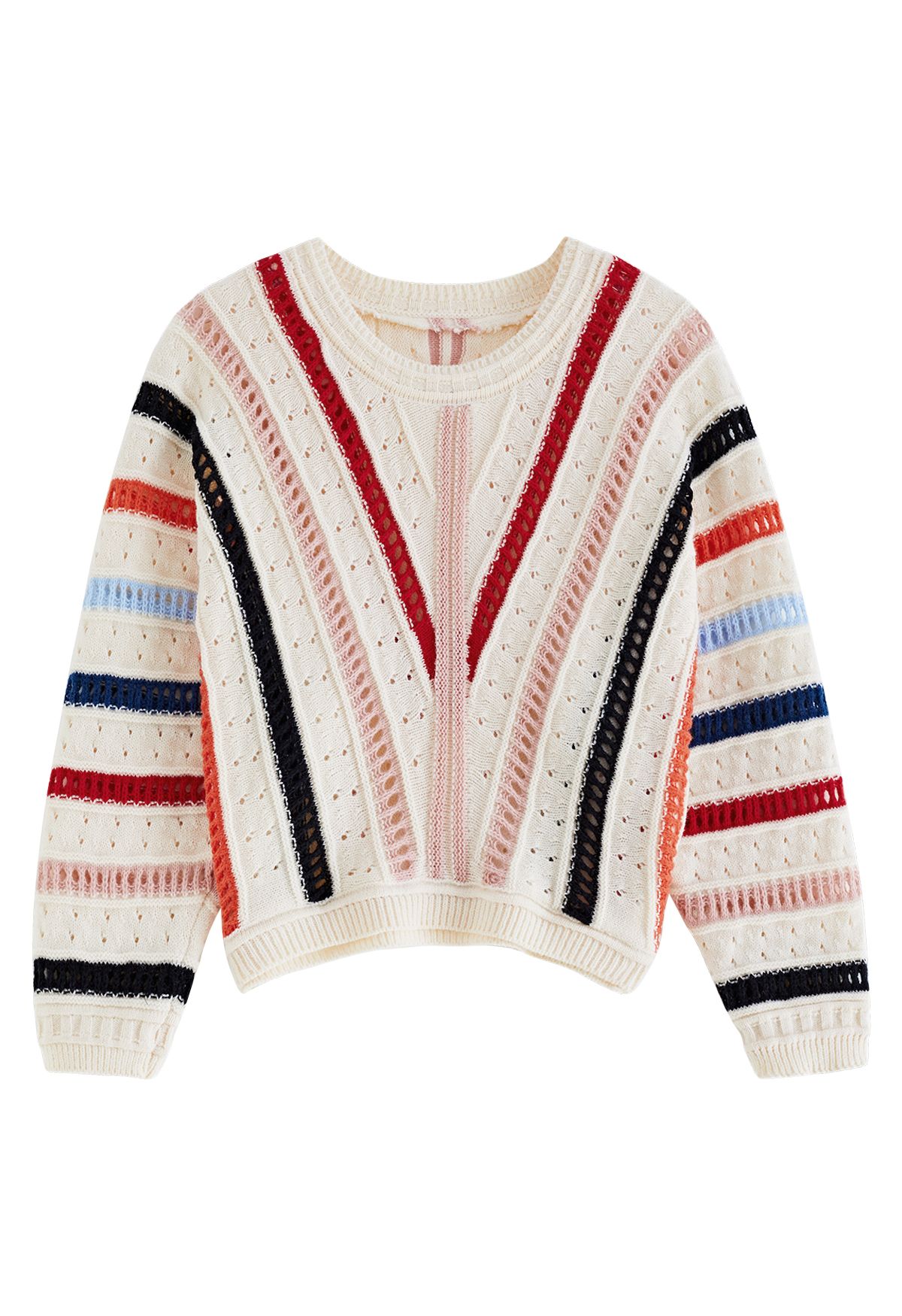 Colorful V-Shape Stripe Hollow Knit Sweater - Retro, Indie and Unique ...