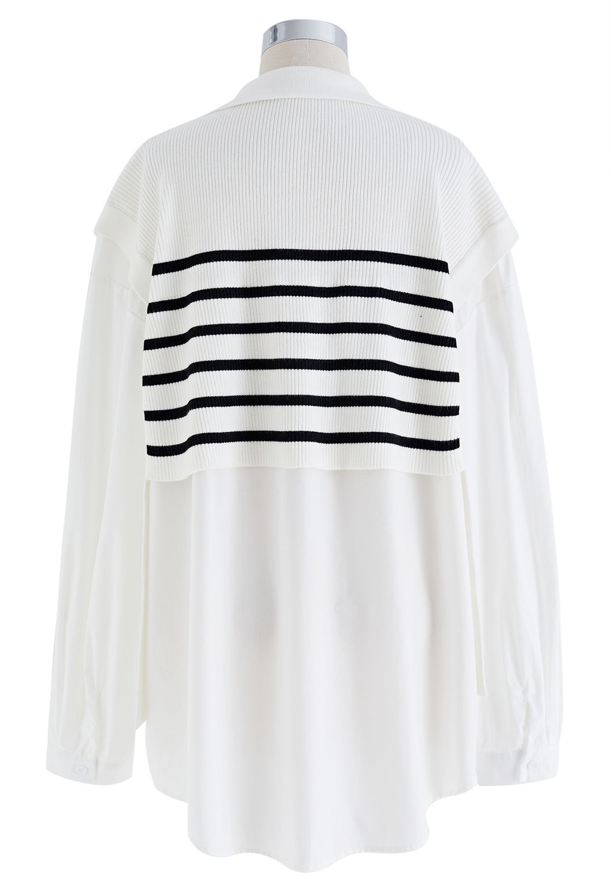 Stripe Knit Spliced Hi-Lo Shirt in White