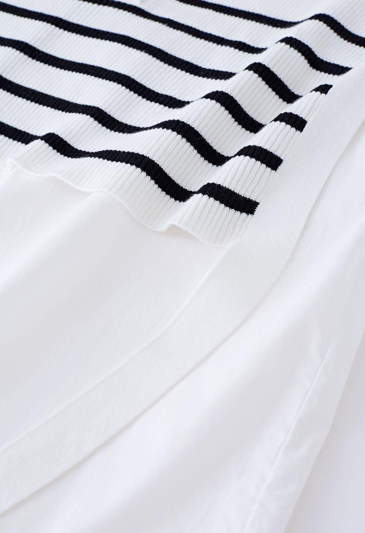 Stripe Knit Spliced Hi-Lo Shirt in White