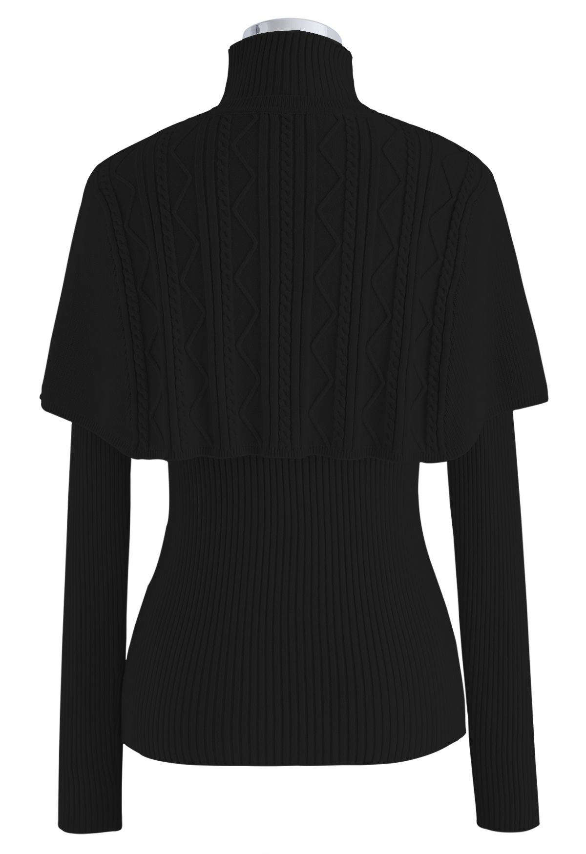 Mock Neck Ribbed Knit Twinset Top in Black