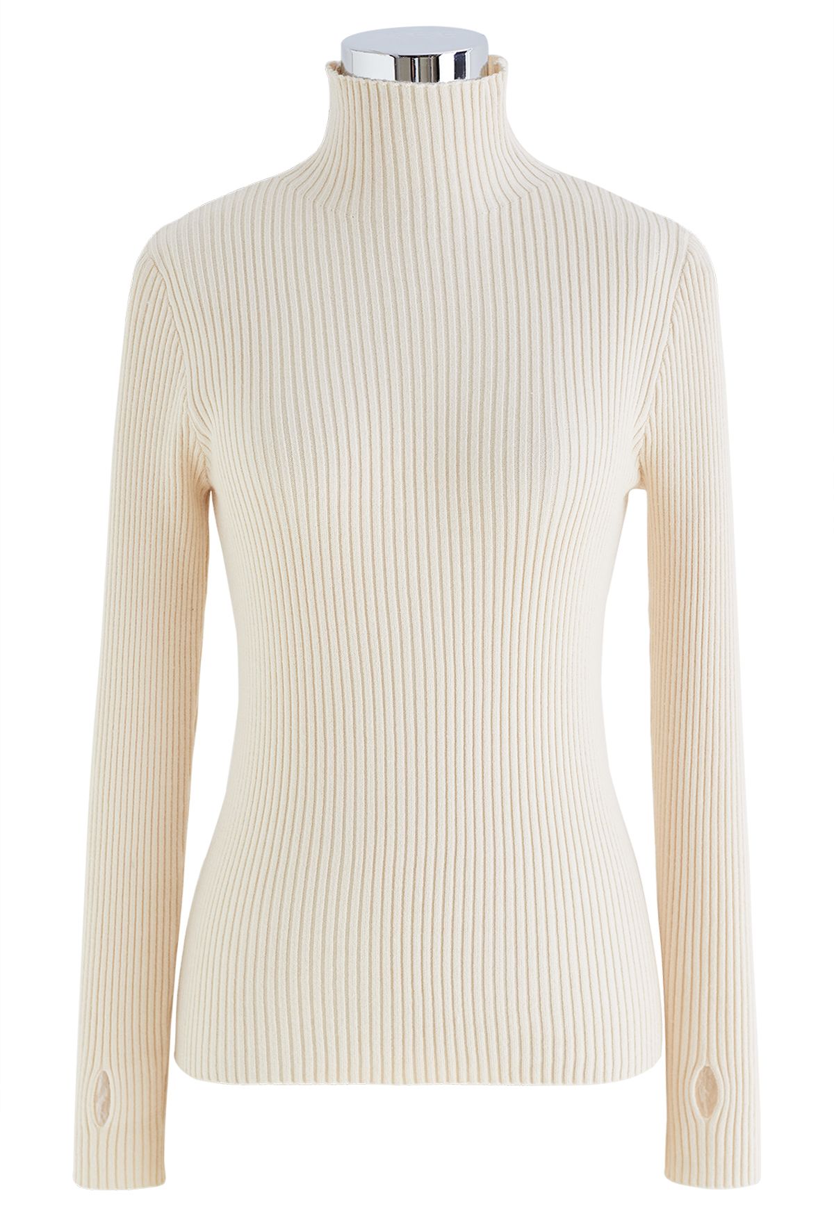 Mock Neck Ribbed Knit Twinset Top in Cream